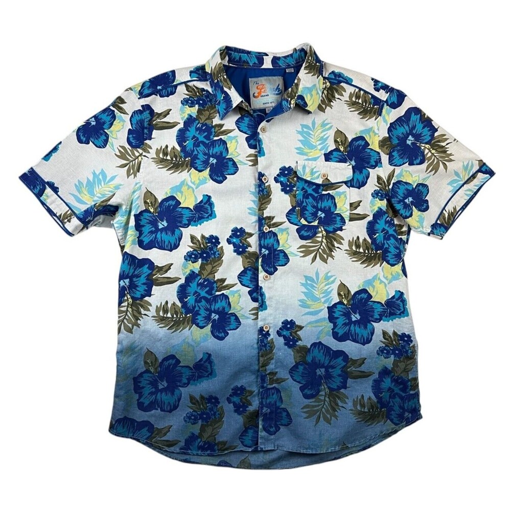 The Fresh Brand Vintage Label Men's Linen Blend Button Down Hawaiian Shirt 2XL
